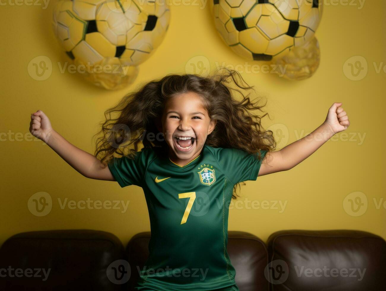 brésilien enfant fête le sien football équipes la victoire ai génératif photo