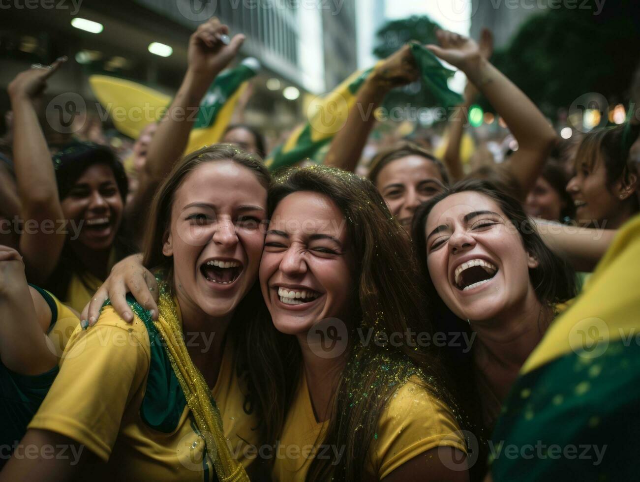 brésilien femme fête sa football équipes la victoire ai génératif photo