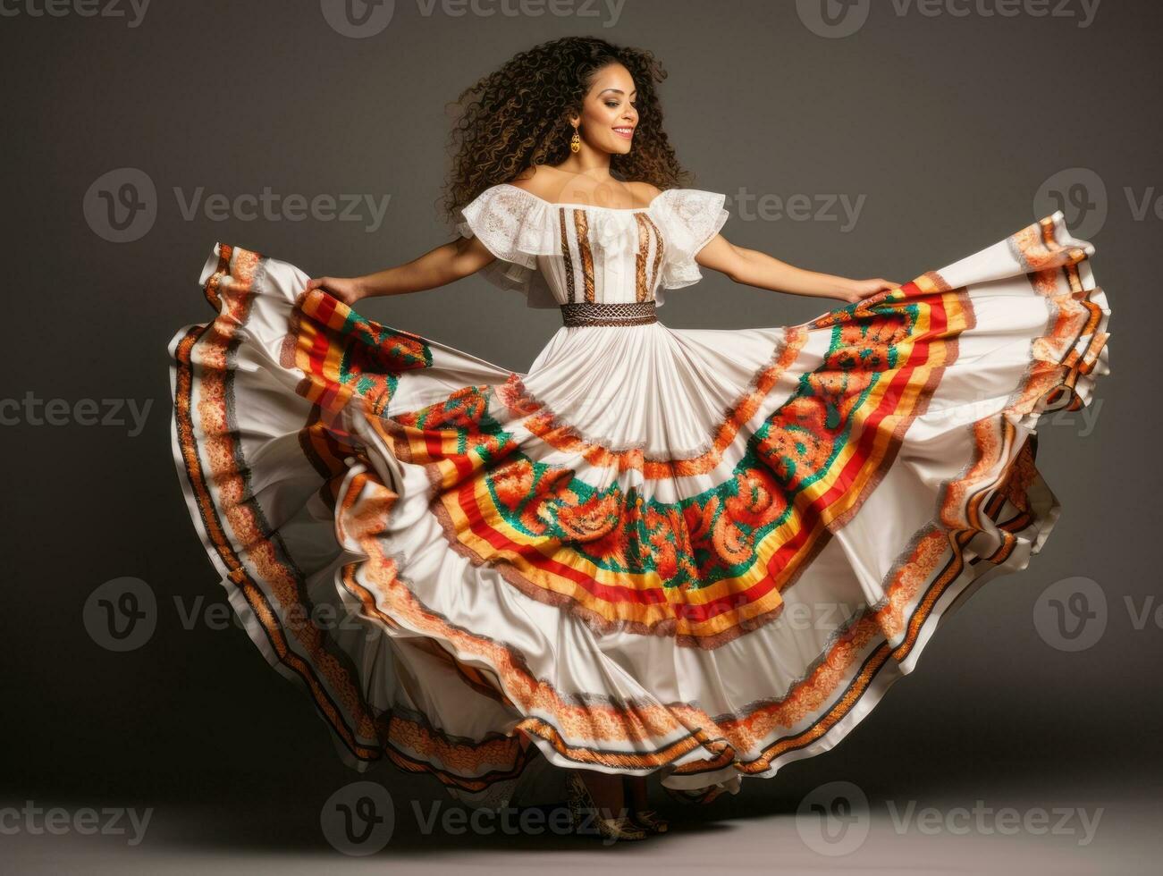 mexicain femme dans espiègle pose sur solide Contexte ai génératif photo