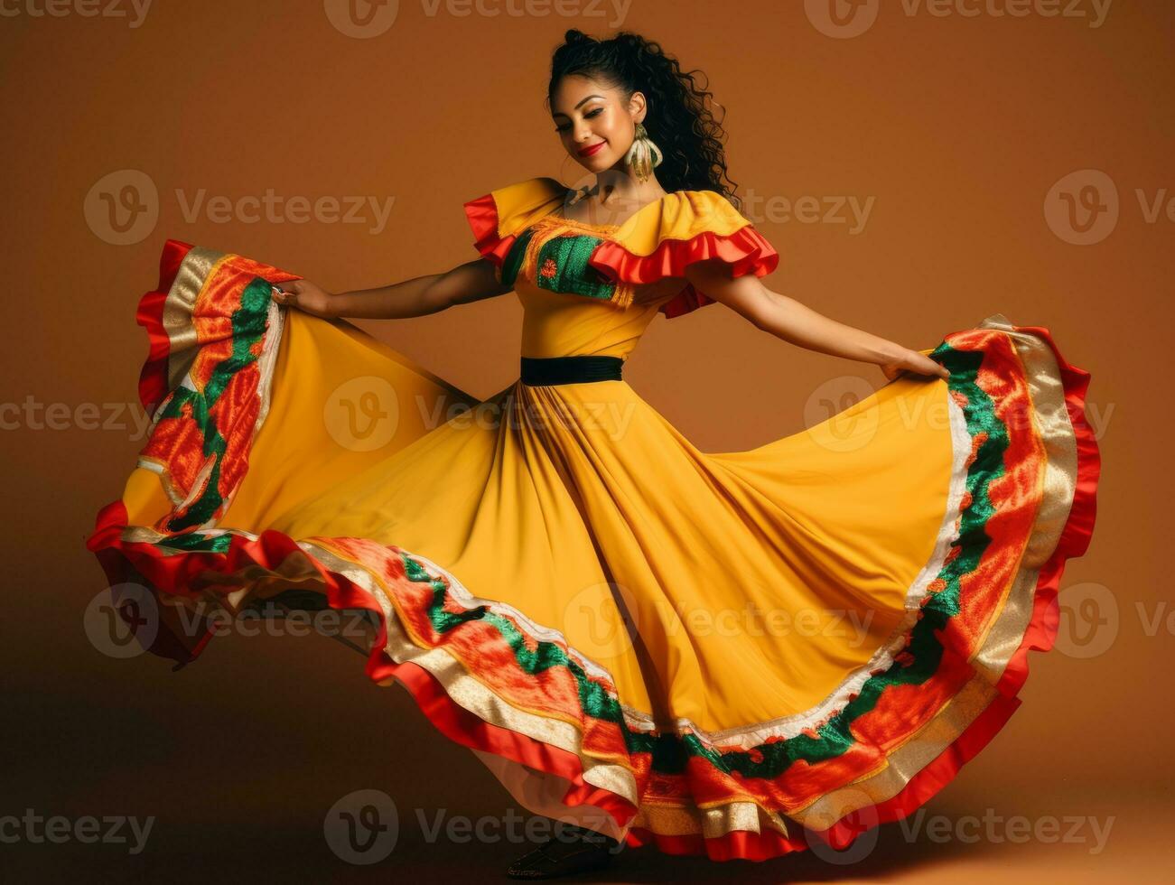 mexicain femme dans espiègle pose sur solide Contexte ai génératif photo