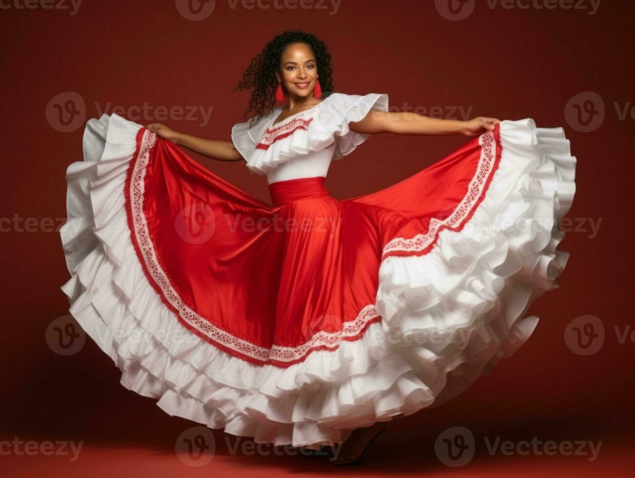 mexicain femme dans espiègle pose sur solide Contexte ai génératif photo