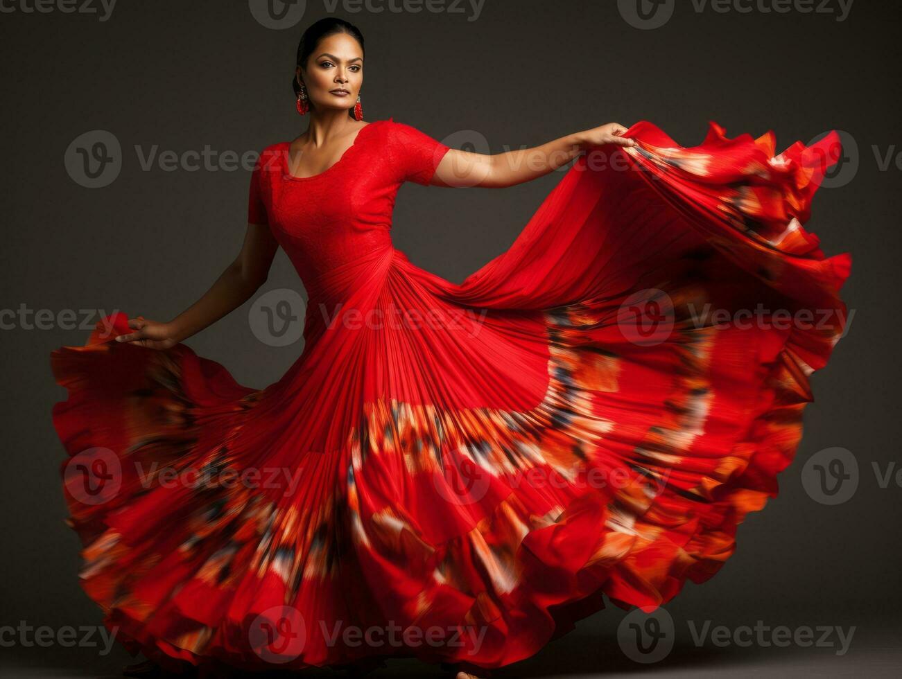 mexicain femme dans espiègle pose sur solide Contexte ai génératif photo