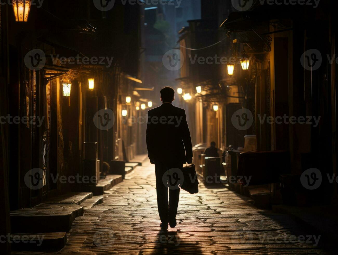 homme jouit une tranquille promenade par le vibrant ville des rues ai génératif photo