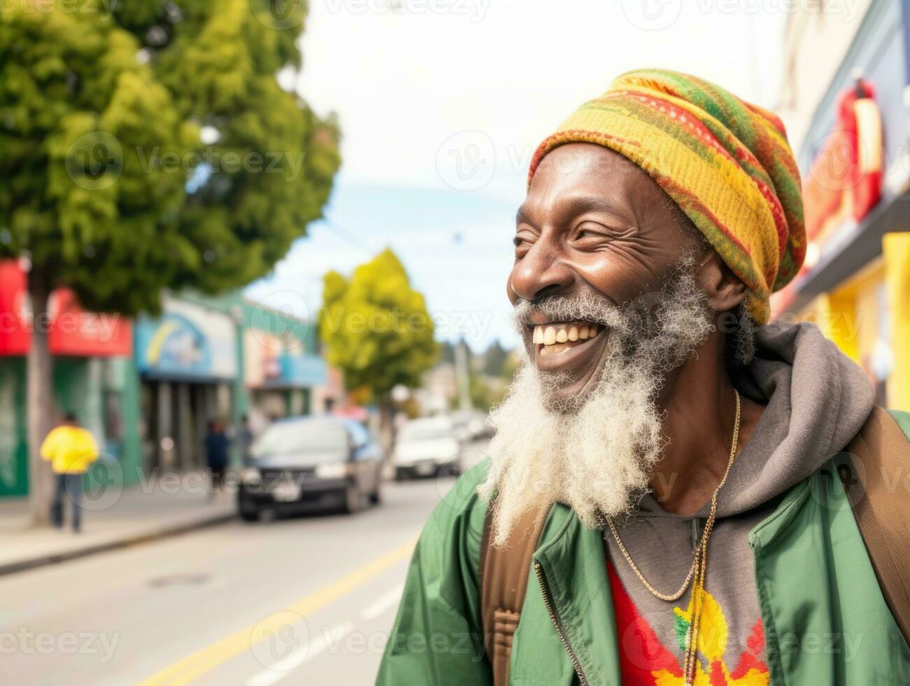 homme jouit une tranquille promenade par le vibrant ville des rues ai génératif photo