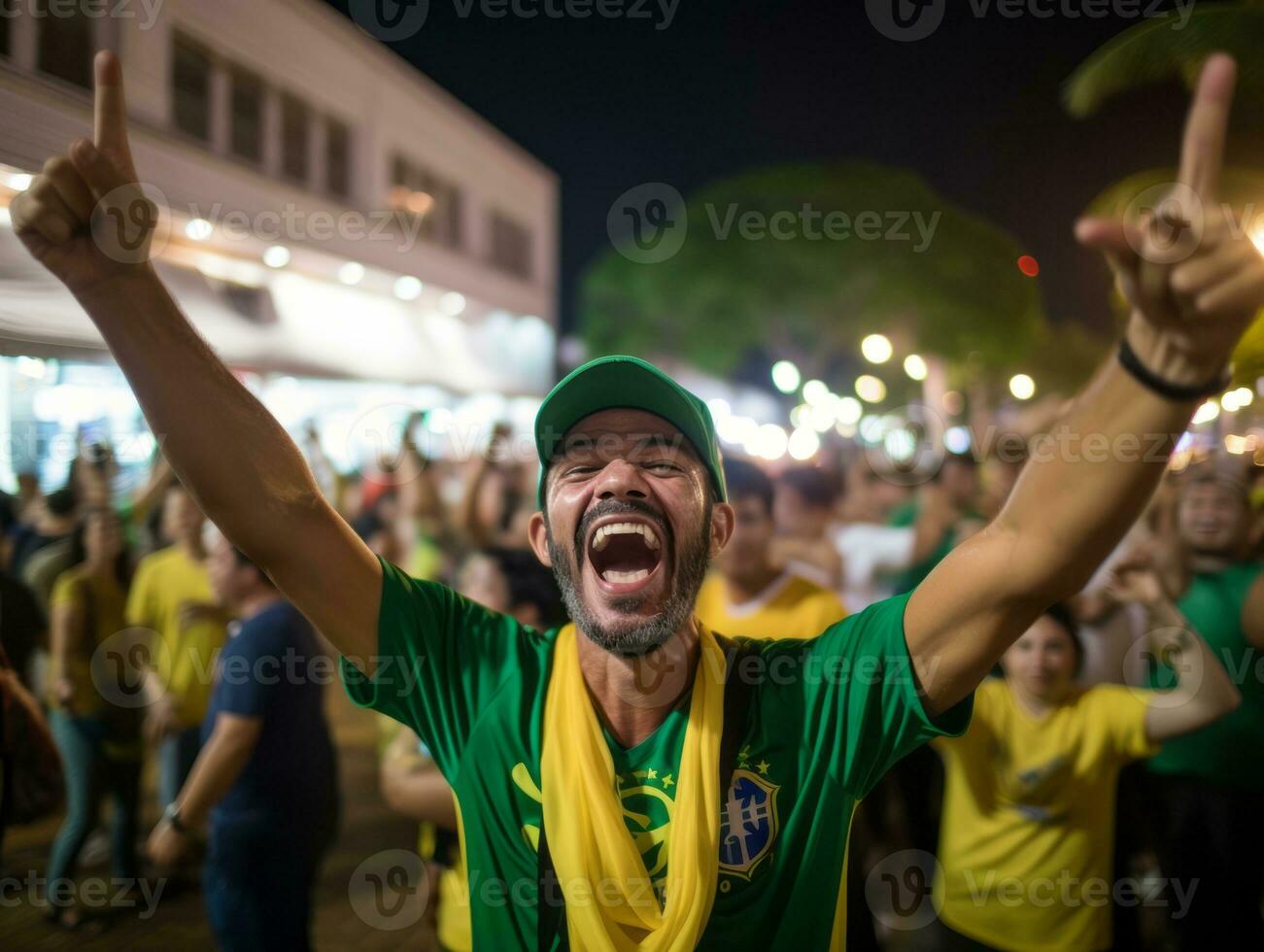 brésilien homme fête le sien football équipes la victoire ai génératif photo