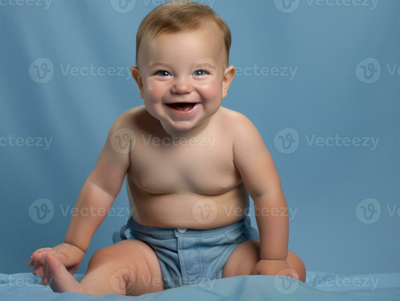 adorable bébé avec vibrant Vêtements dans une espiègle pose ai génératif photo