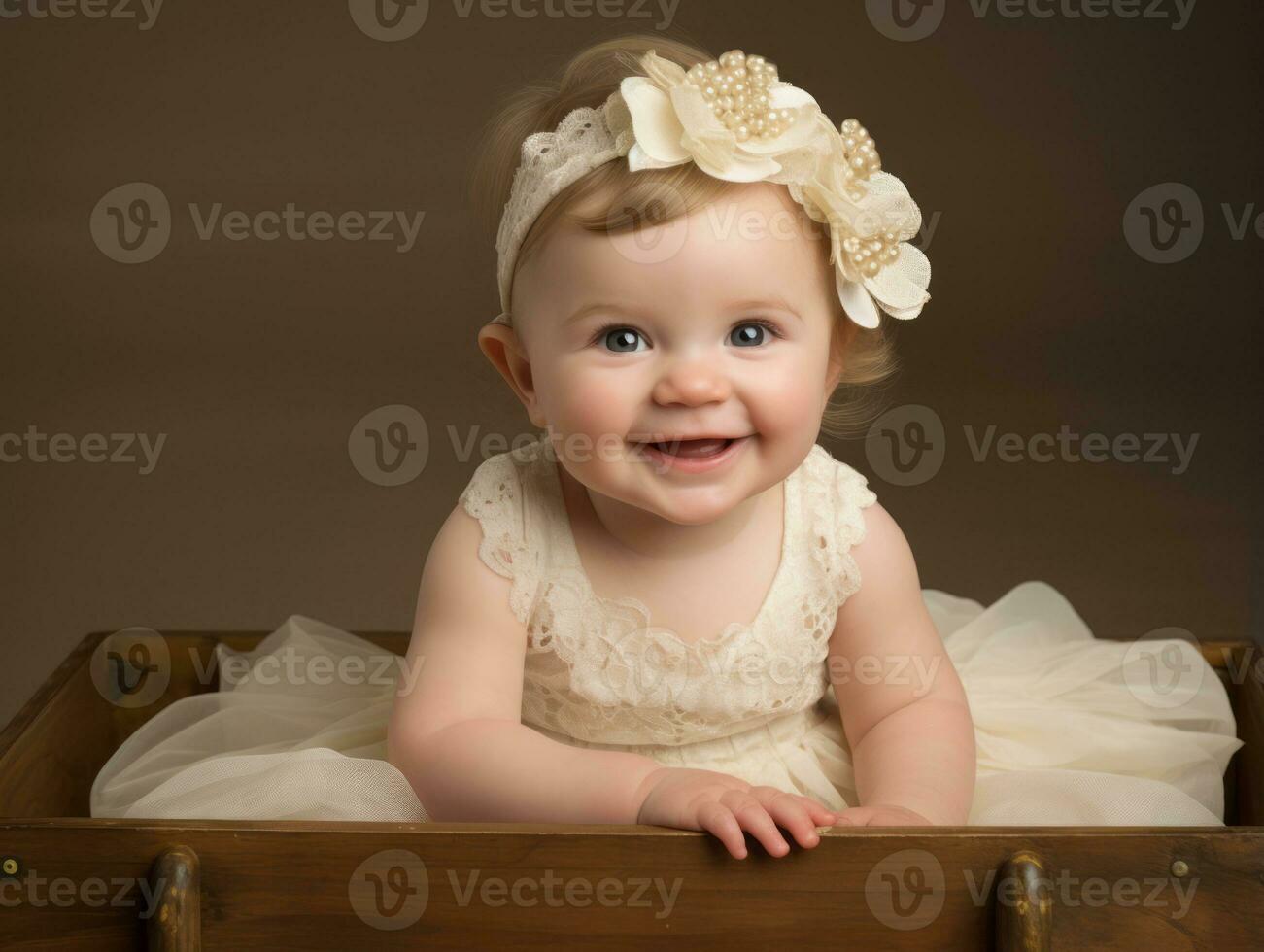 adorable bébé avec vibrant Vêtements dans une espiègle pose ai génératif photo