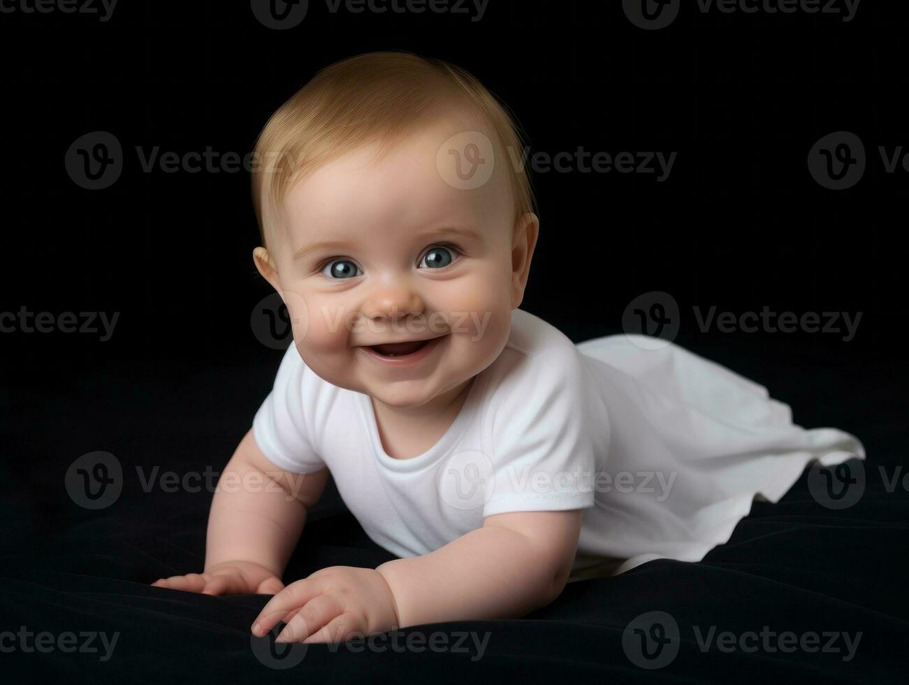 adorable bébé avec vibrant Vêtements dans une espiègle pose ai génératif photo