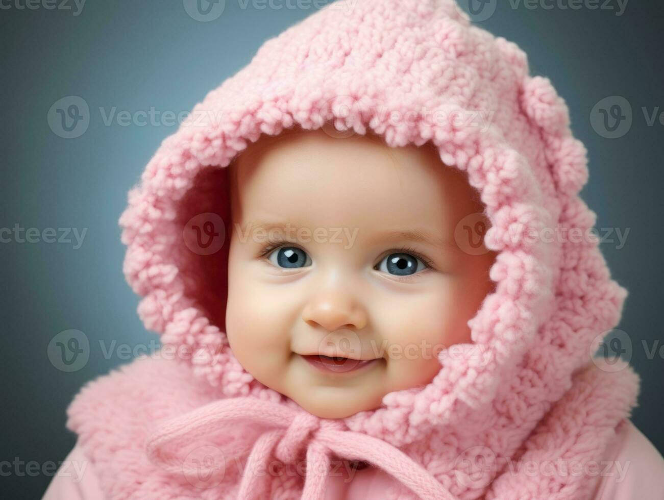 adorable bébé avec vibrant Vêtements dans une espiègle pose ai génératif photo