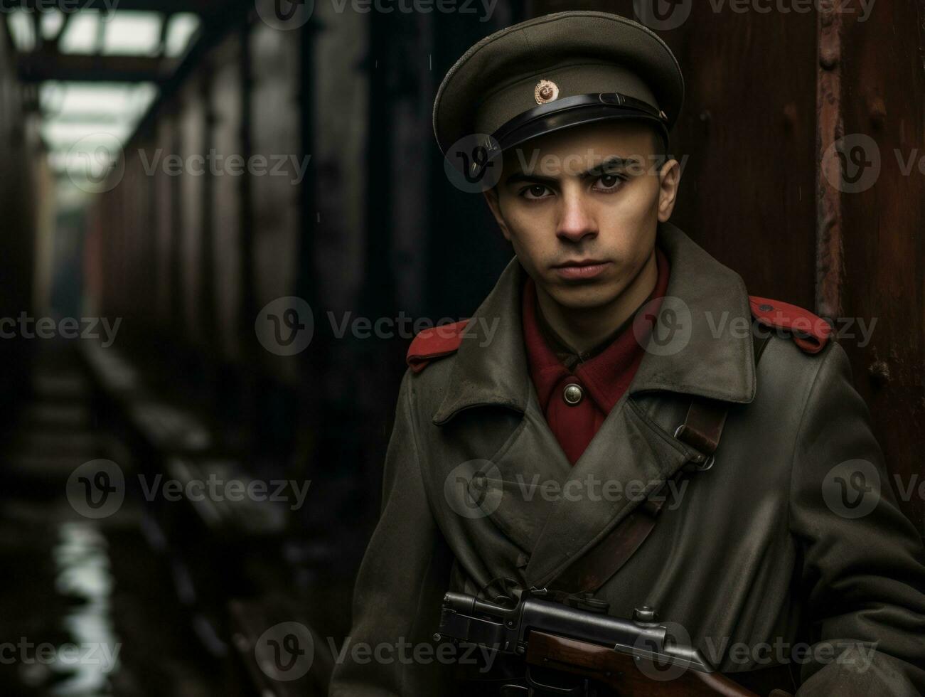 homme sert comme une dévoué et sans peur soldat ai génératif photo