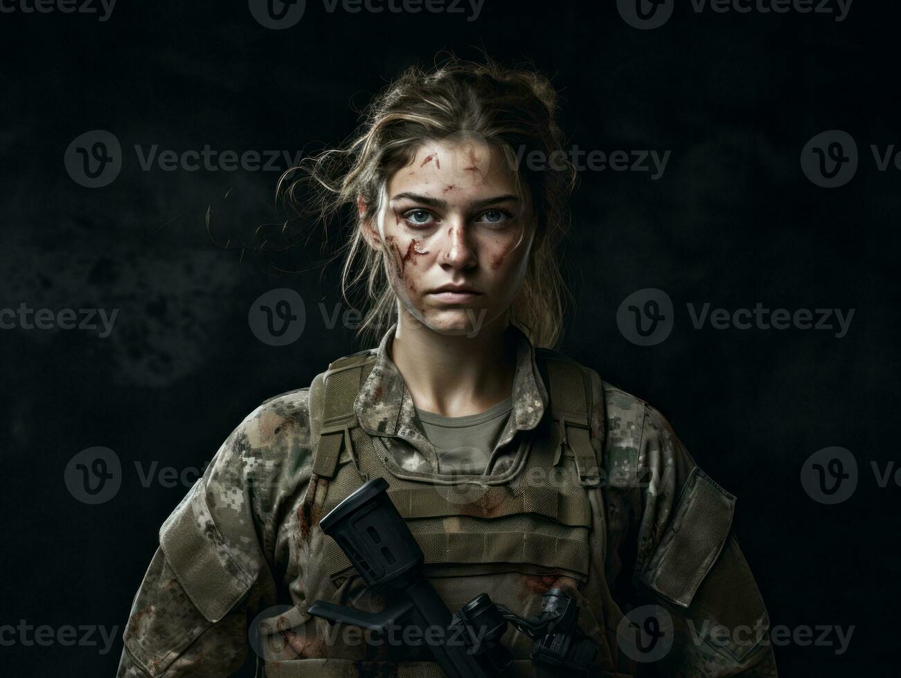 femme sert comme une dévoué et sans peur soldat ai génératif photo