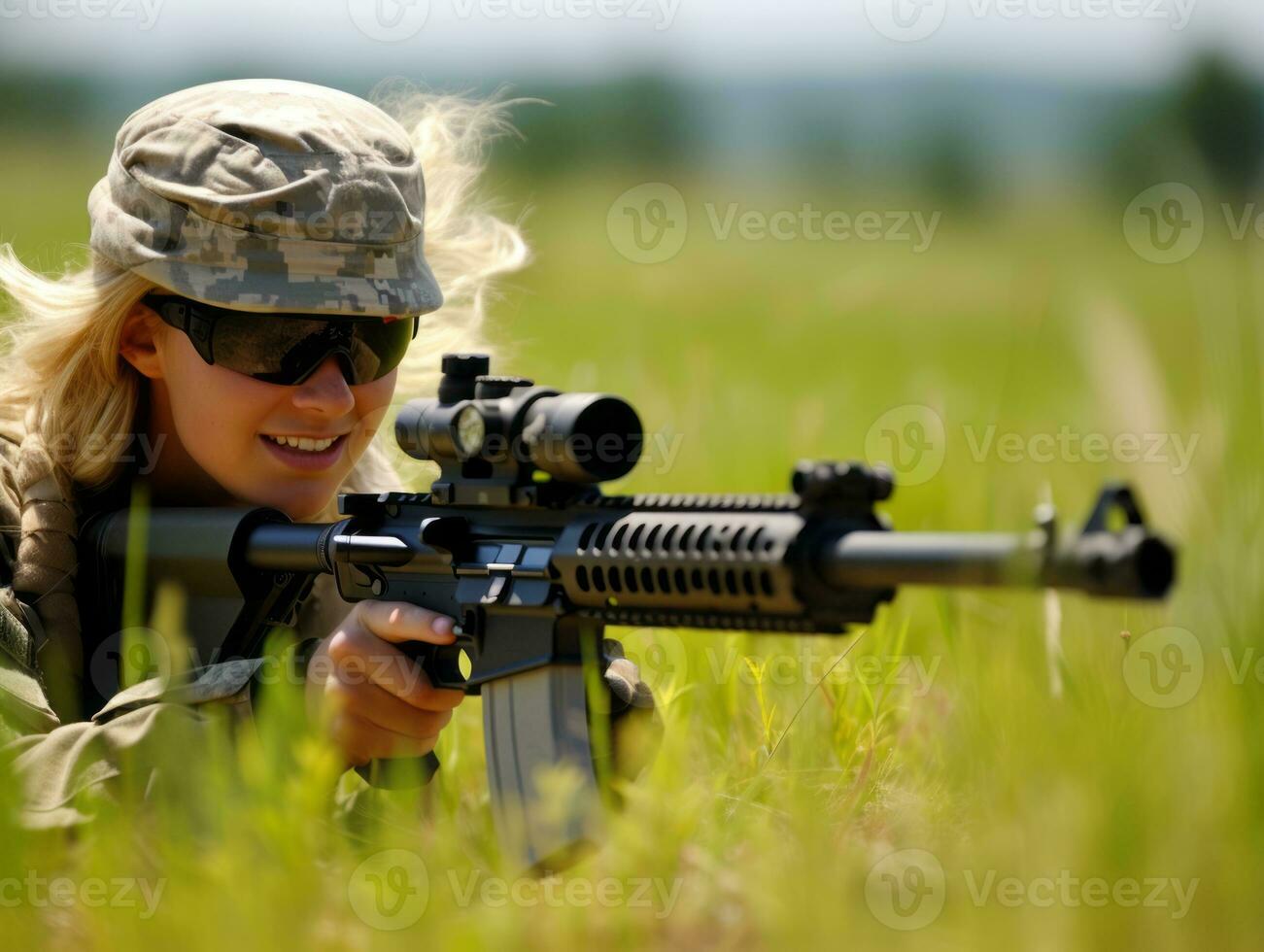 femme sert comme une dévoué et sans peur soldat ai génératif photo