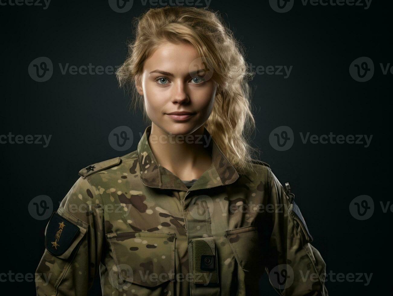 femme sert comme une dévoué et sans peur soldat ai génératif photo