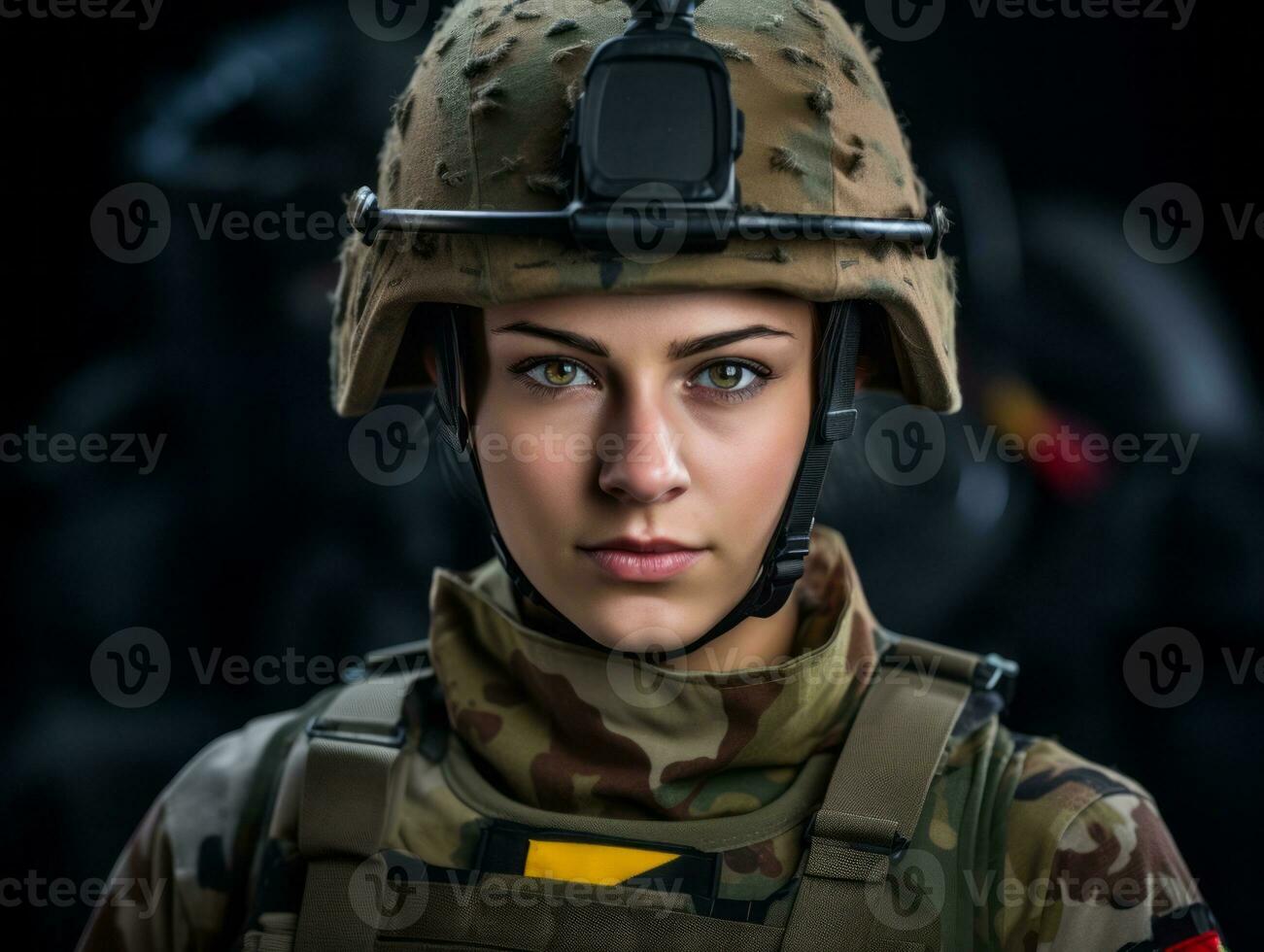 femme sert comme une dévoué et sans peur soldat ai génératif photo