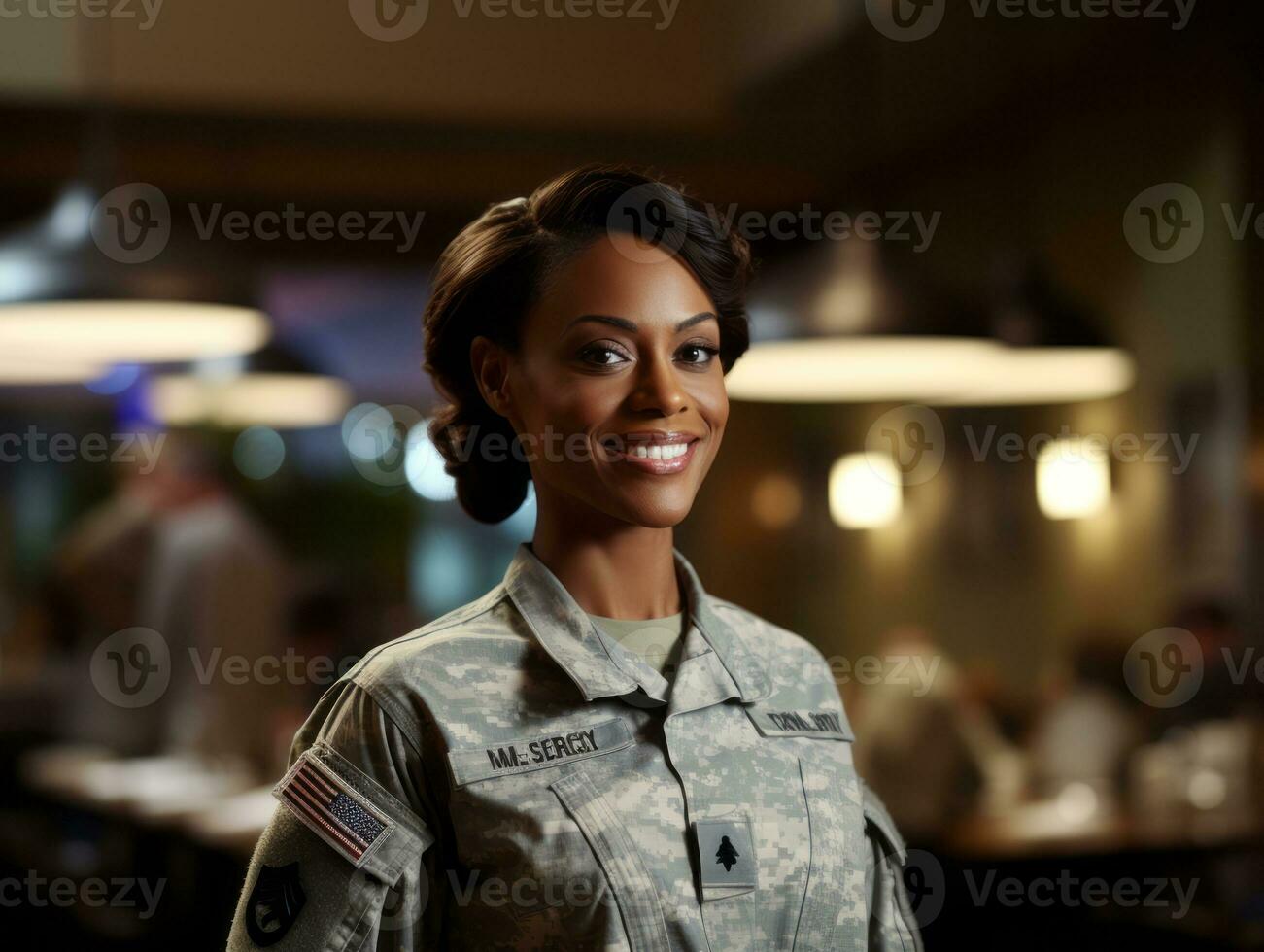 femme sert comme une dévoué et sans peur soldat ai génératif photo