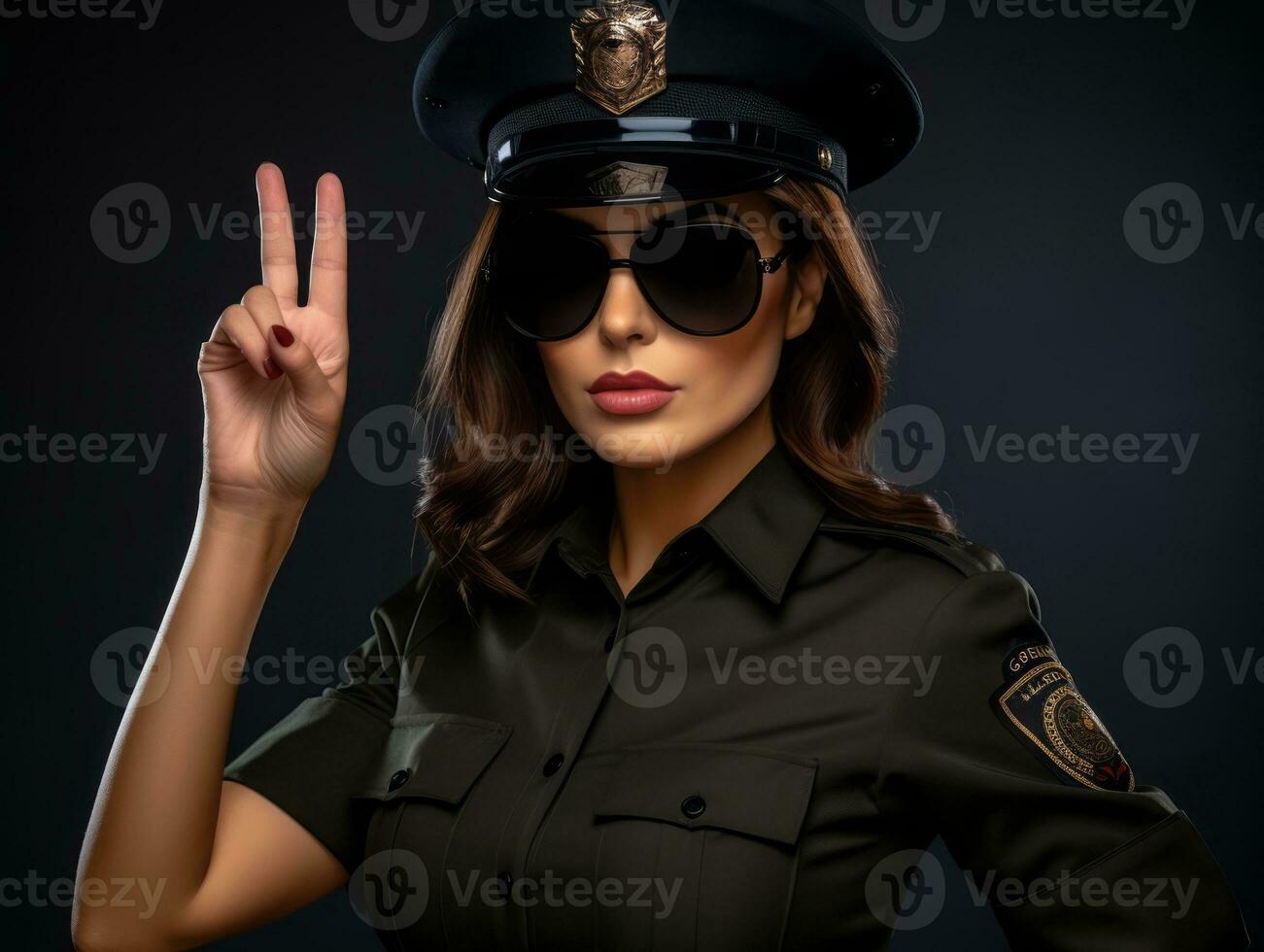 femme policier est soigneusement examiner le la criminalité scène pour potentiel preuve ai génératif photo