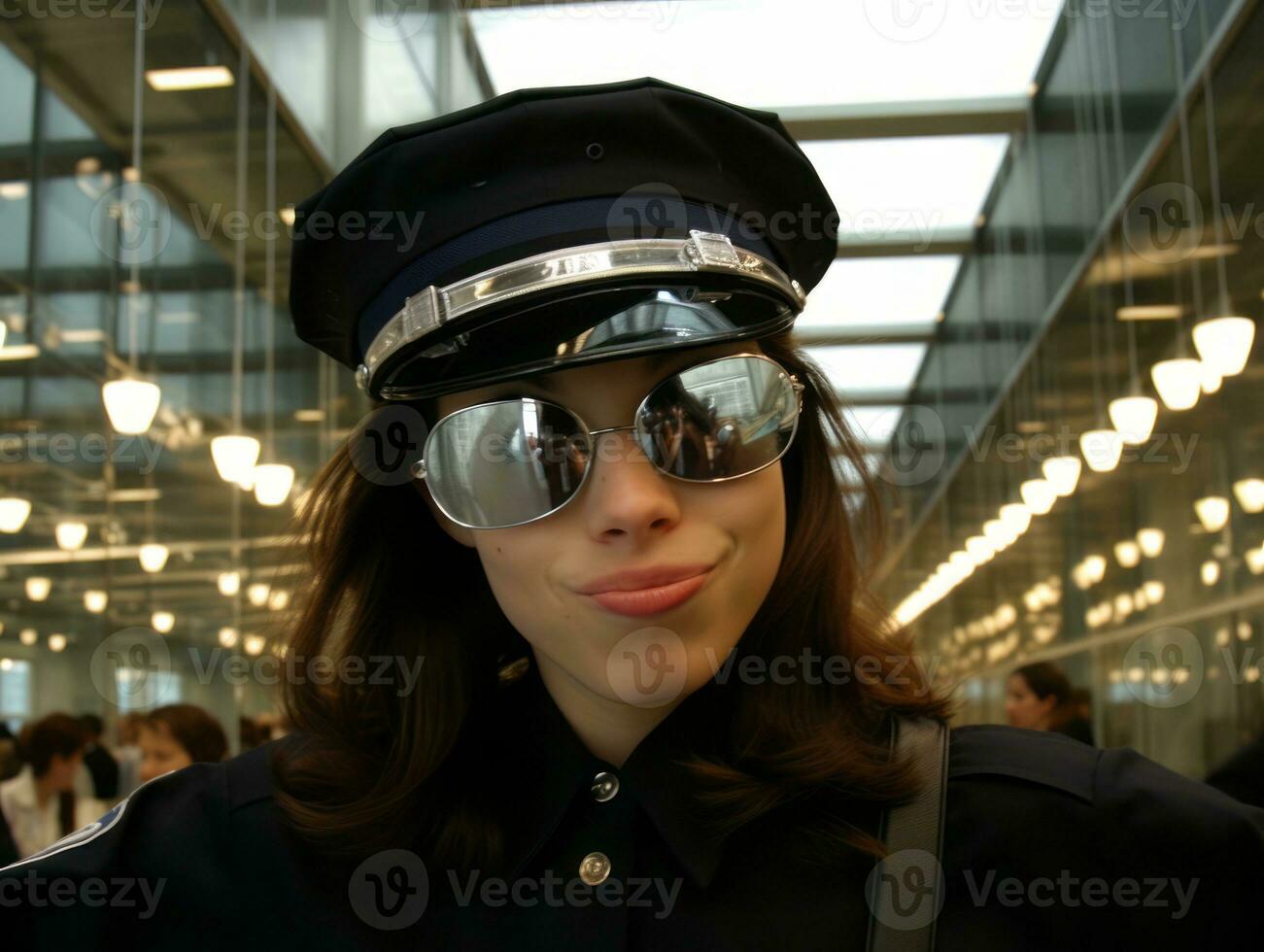 femme policier est soigneusement examiner le la criminalité scène pour potentiel preuve ai génératif photo