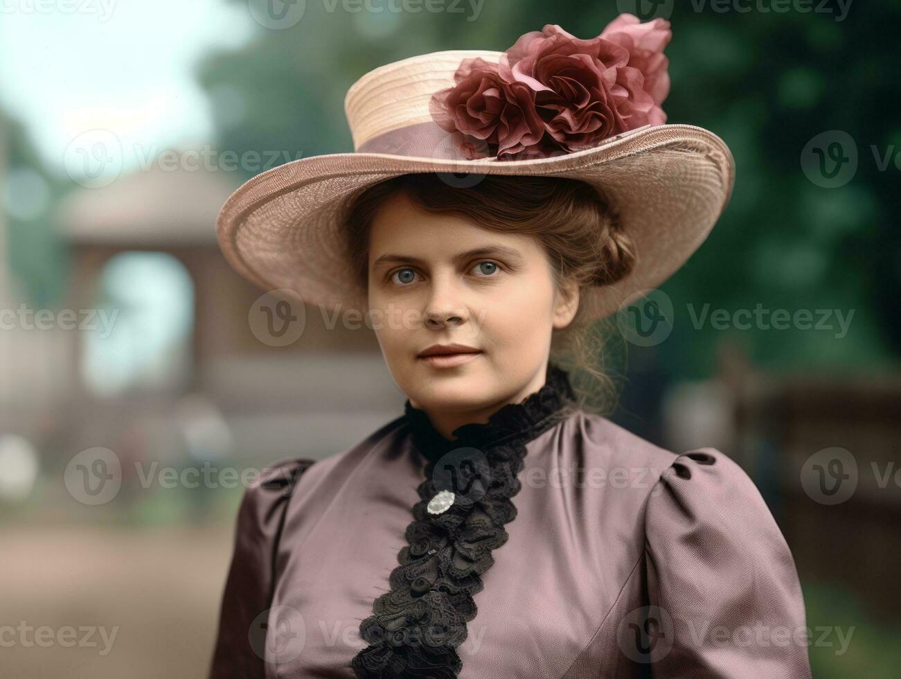 un coloré vieux photographier de une femme de le de bonne heure années 1900 ai génératif photo