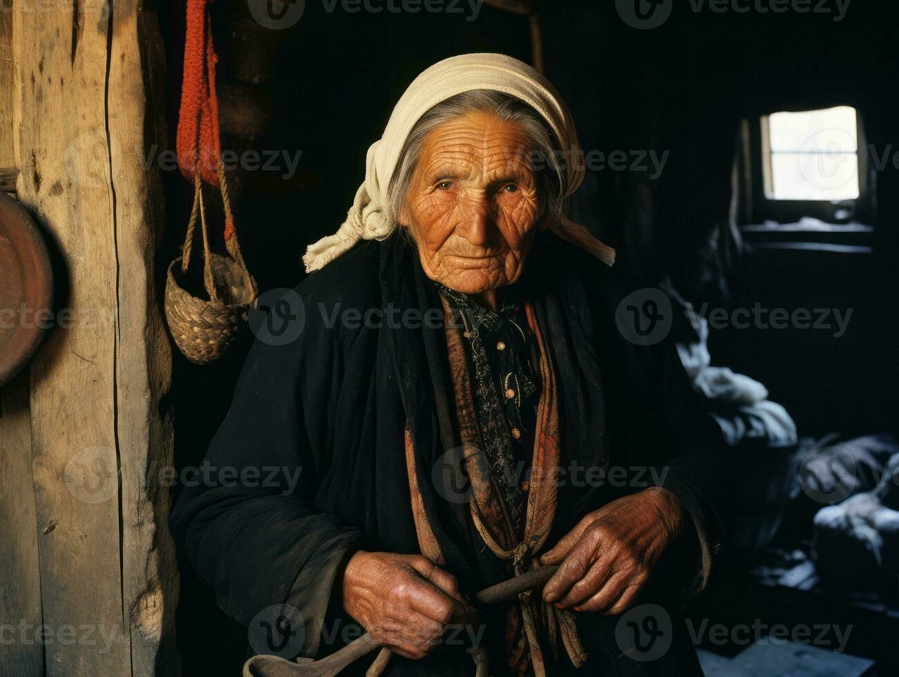 un coloré vieux photographier de une femme de le de bonne heure années 1900 ai génératif photo