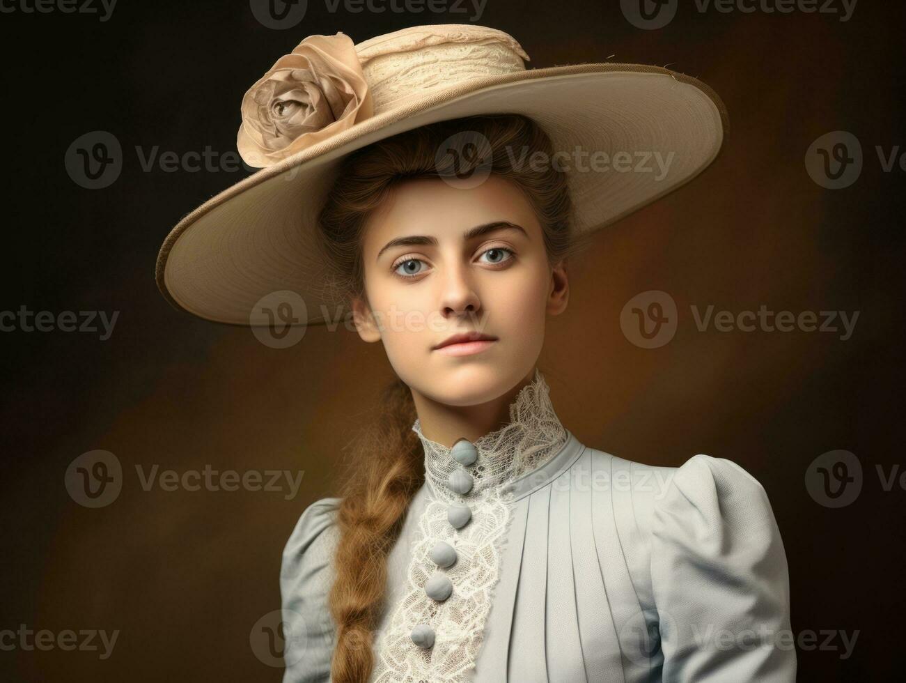 un coloré vieux photographier de une femme de le de bonne heure années 1900 ai génératif photo