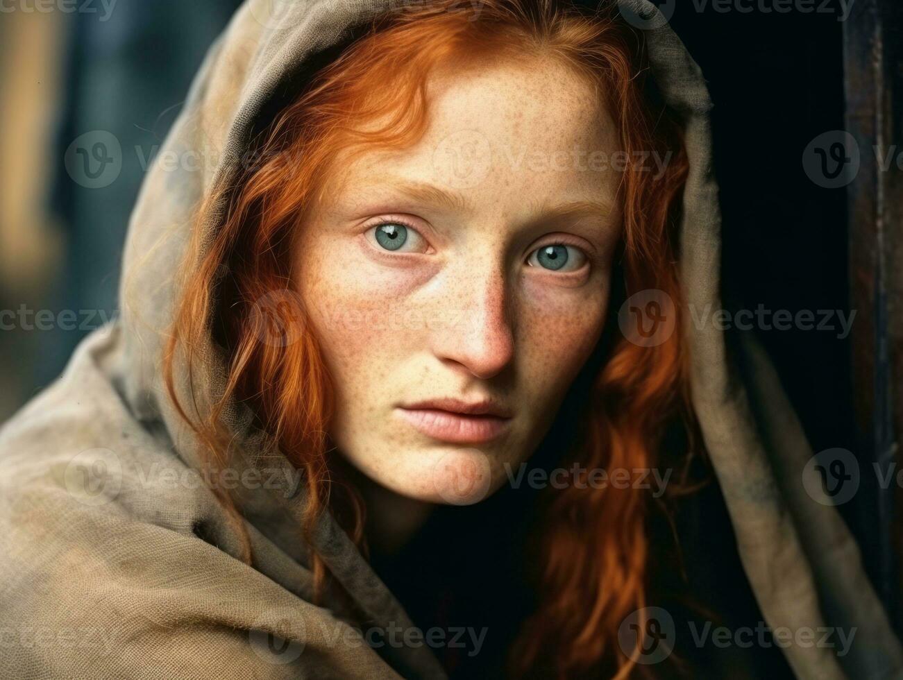 un coloré vieux photographier de une femme de le de bonne heure années 1900 ai génératif photo