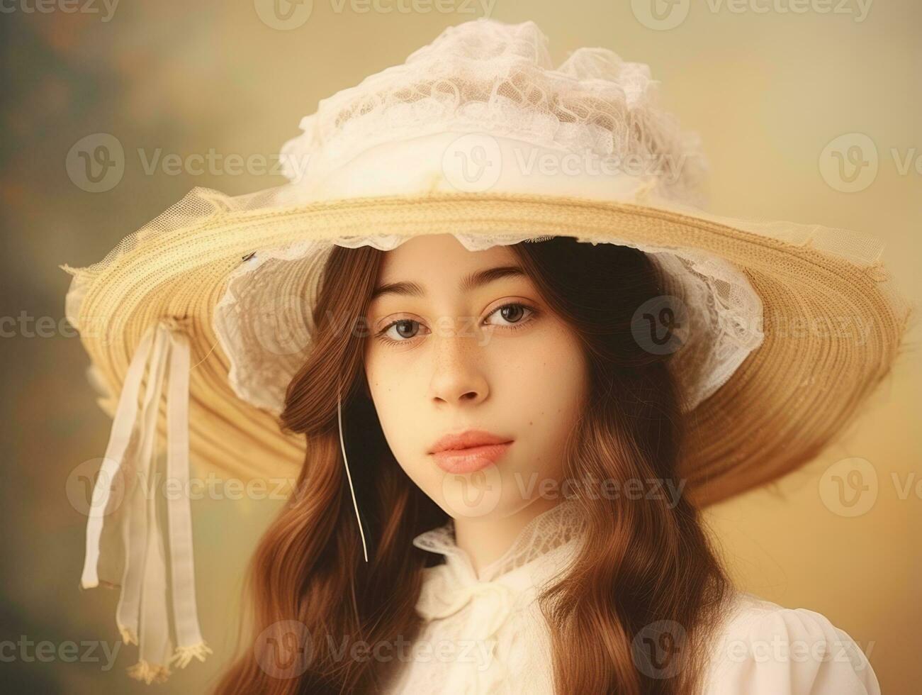 un coloré vieux photographier de une femme de le de bonne heure années 1900 ai génératif photo