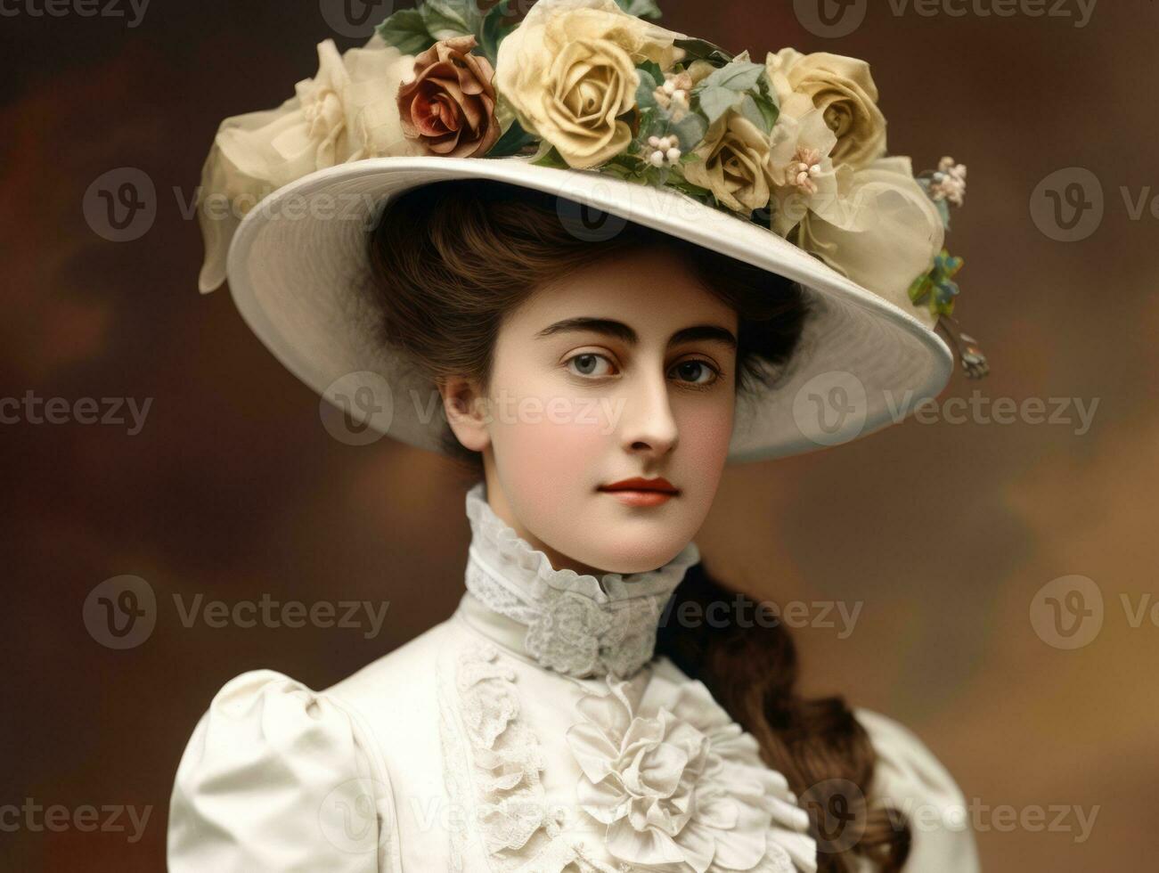 un coloré vieux photographier de une femme de le de bonne heure années 1900 ai génératif photo