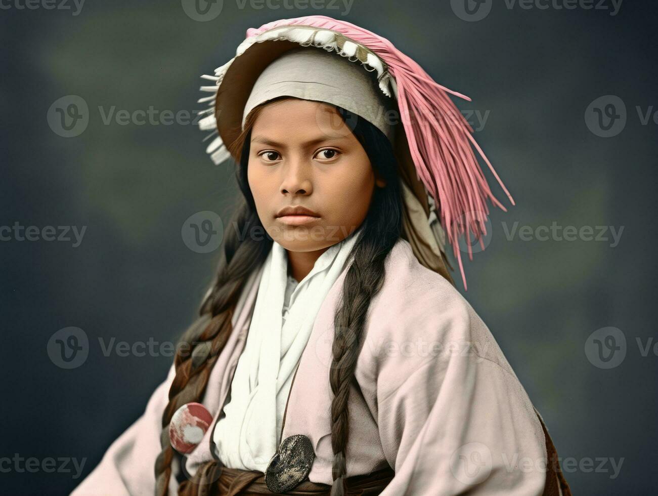 un coloré vieux photographier de une femme de le de bonne heure années 1900 ai génératif photo