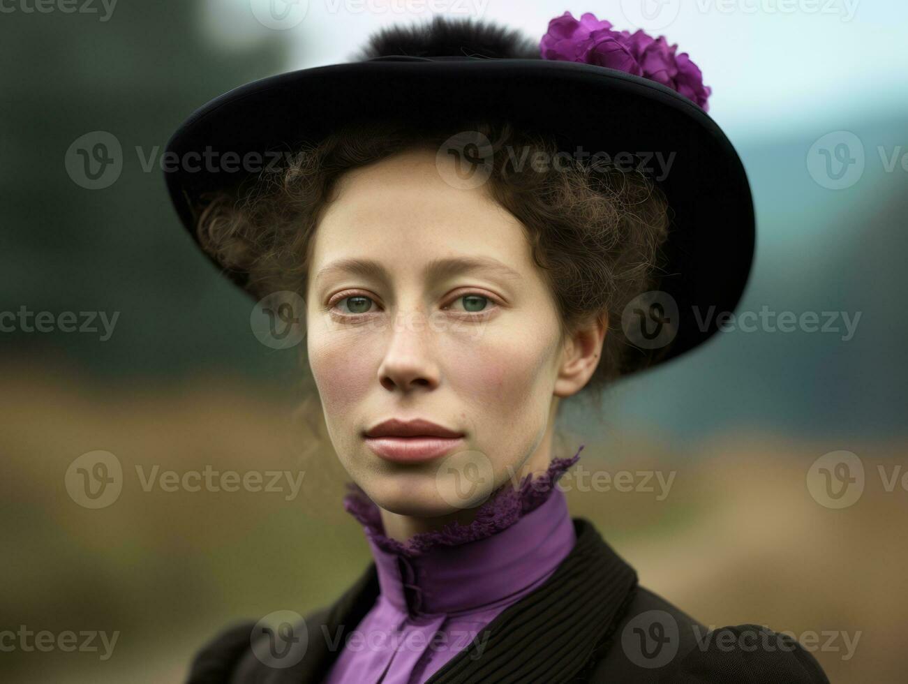 un coloré vieux photographier de une femme de le de bonne heure années 1900 ai génératif photo