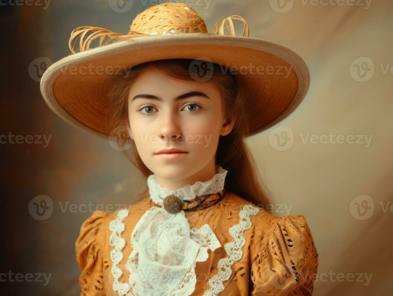 un coloré vieux photographier de une femme de le de bonne heure années 1900 ai génératif photo