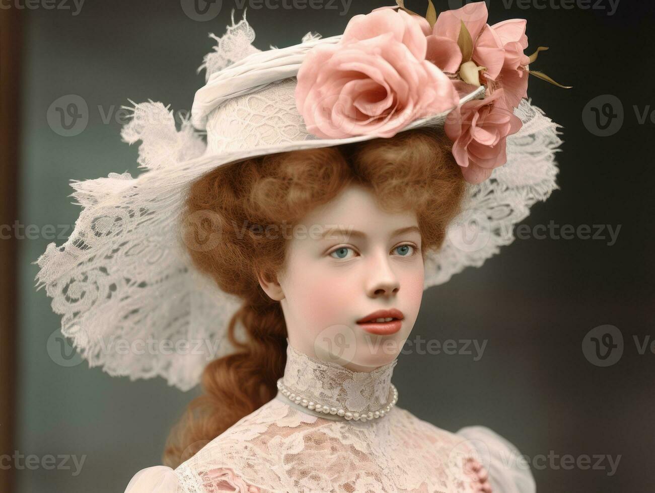 un coloré vieux photographier de une femme de le de bonne heure années 1900 ai génératif photo