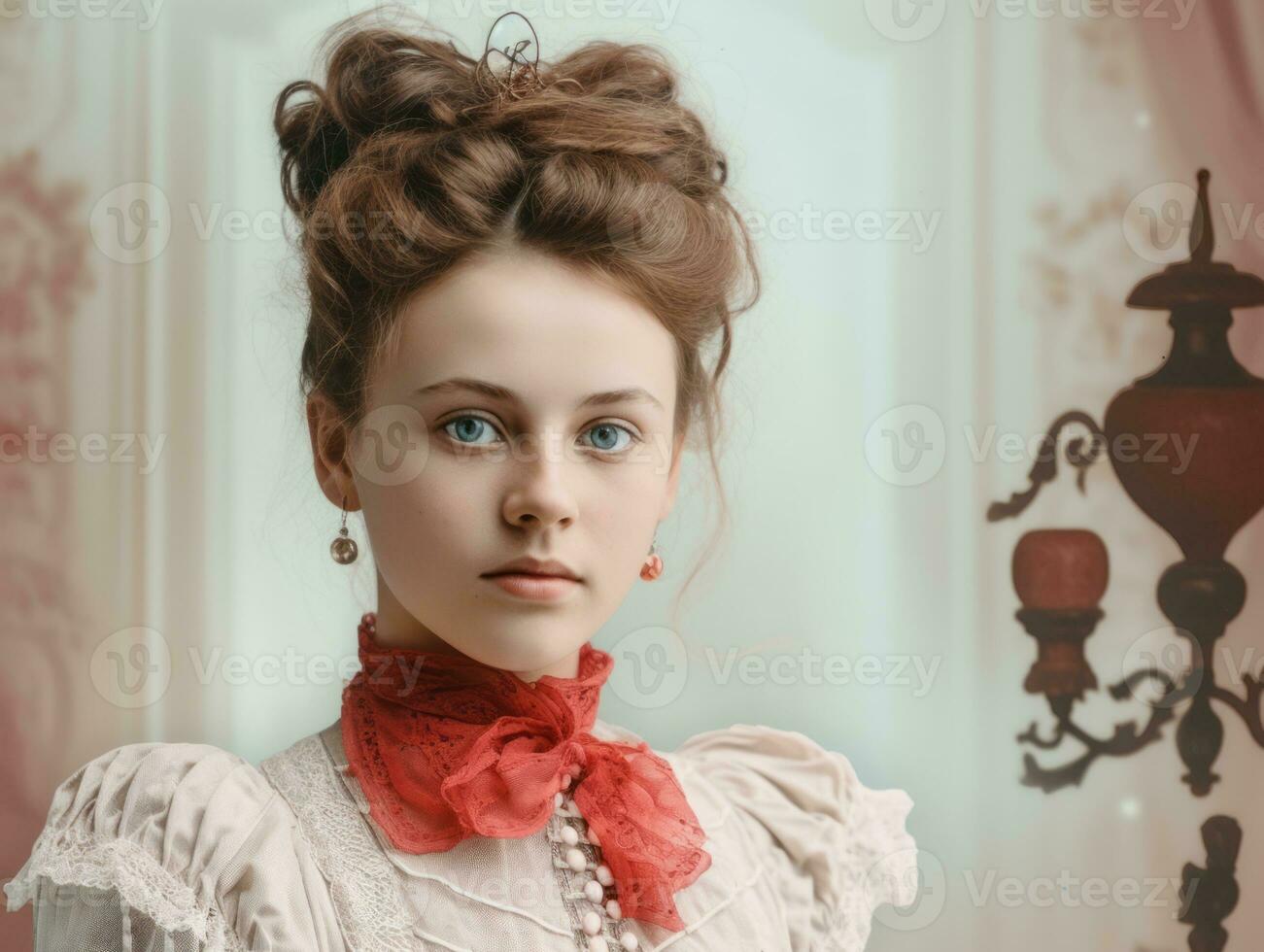 un coloré vieux photographier de une femme de le de bonne heure années 1900 ai génératif photo