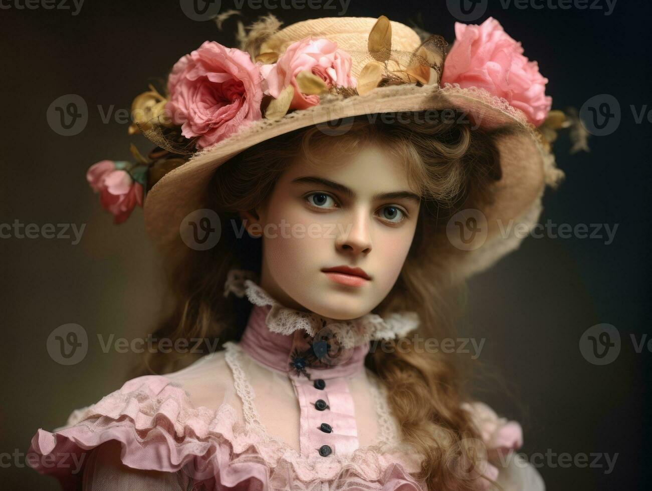 un coloré vieux photographier de une femme de le de bonne heure années 1900 ai génératif photo