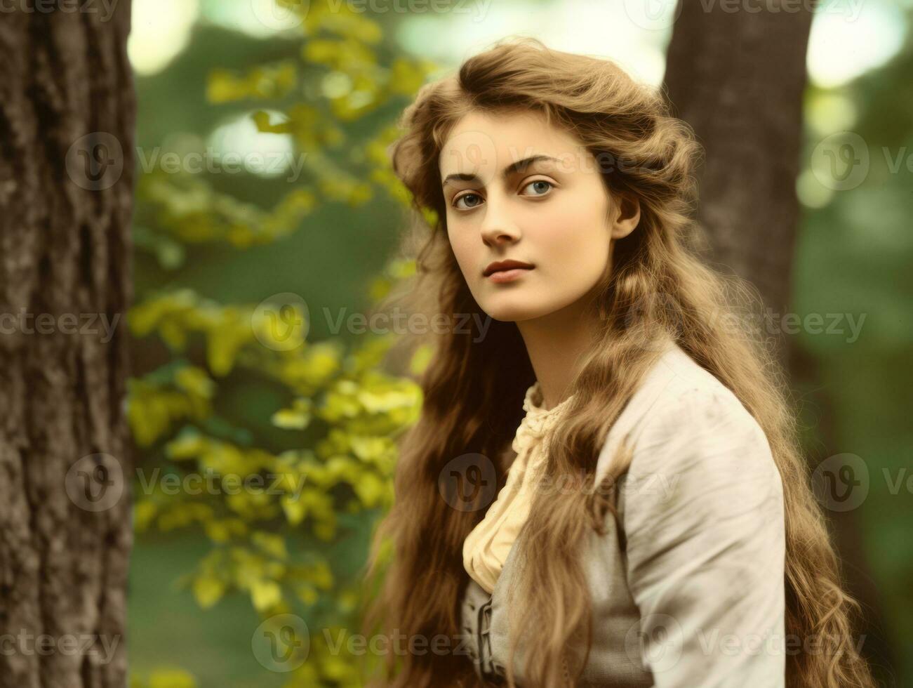 un coloré vieux photographier de une femme de le de bonne heure années 1900 ai génératif photo