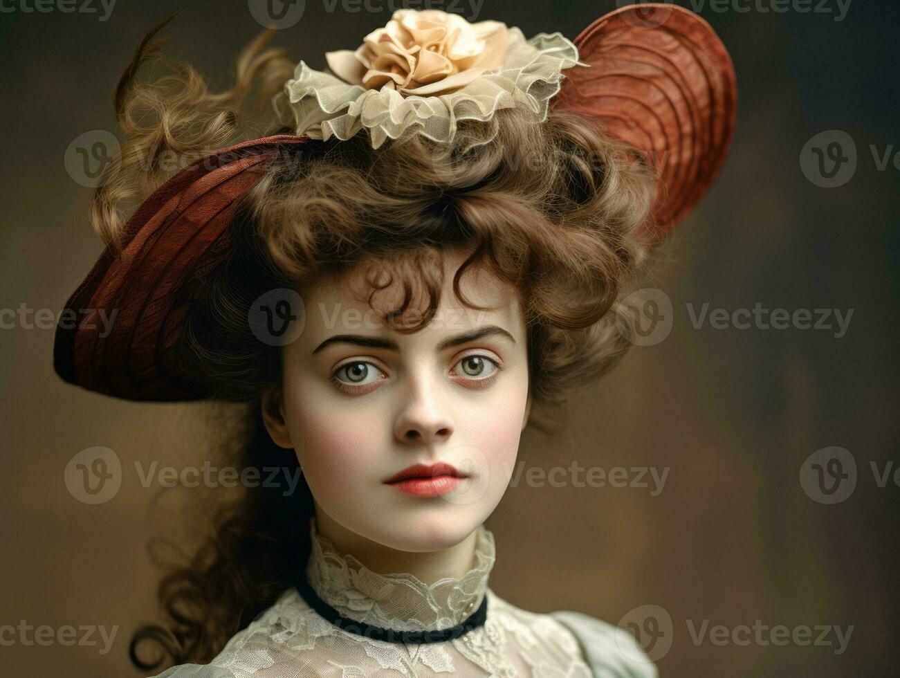 un coloré vieux photographier de une femme de le de bonne heure années 1900 ai génératif photo