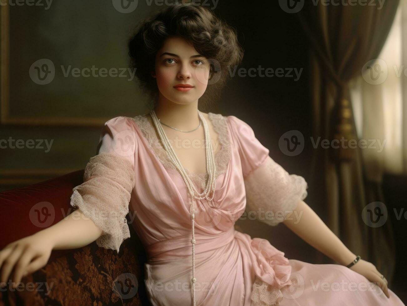 un coloré vieux photographier de une femme de le de bonne heure années 1900 ai génératif photo