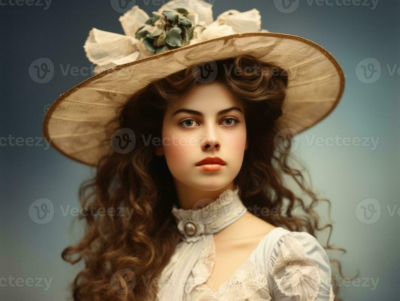 un coloré vieux photographier de une femme de le de bonne heure années 1900 ai génératif photo