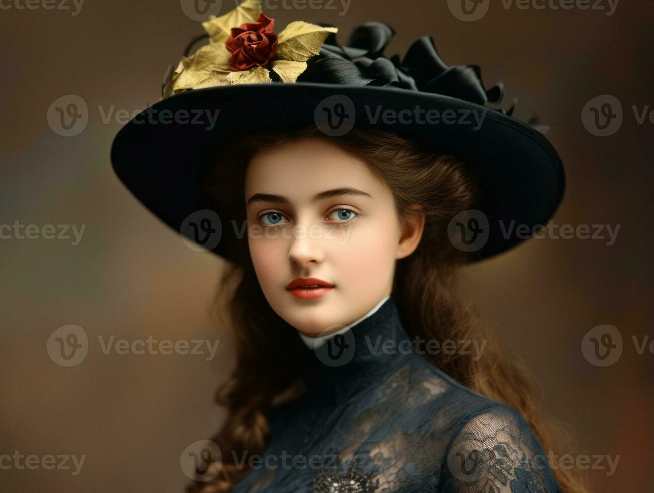 un coloré vieux photographier de une femme de le de bonne heure années 1900 ai génératif photo