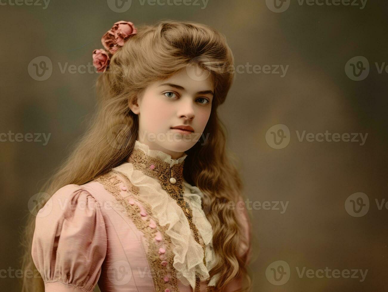 un coloré vieux photographier de une femme de le de bonne heure années 1900 ai génératif photo