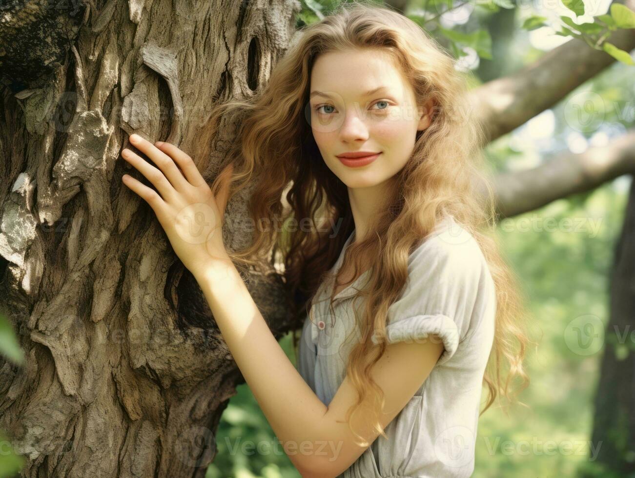 un coloré vieux photographier de une femme de le de bonne heure années 1900 ai génératif photo