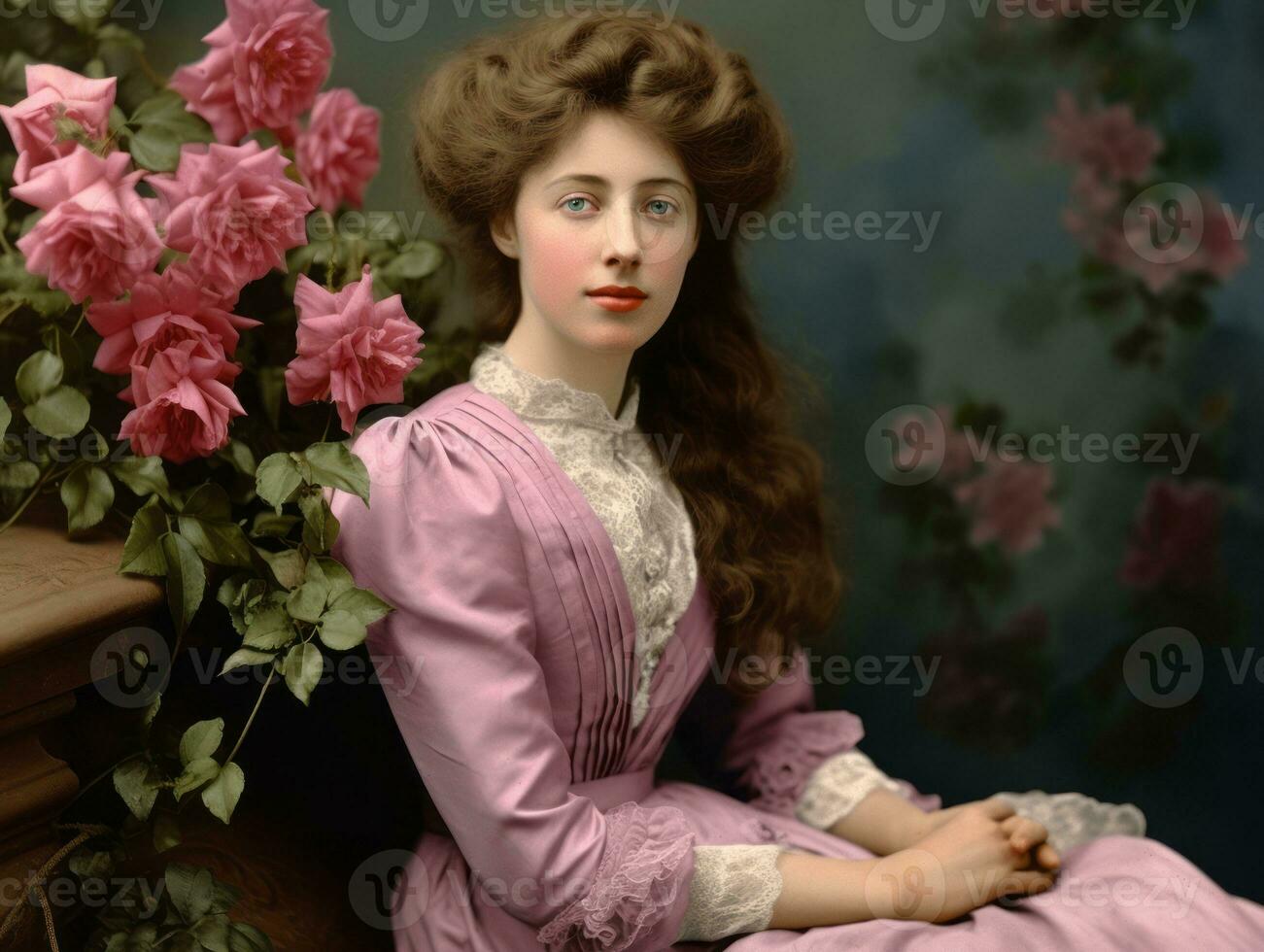 un coloré vieux photographier de une femme de le de bonne heure années 1900 ai génératif photo