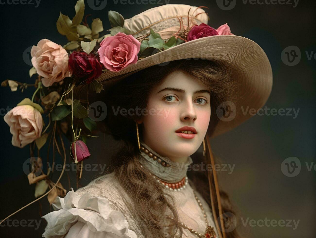 un coloré vieux photographier de une femme de le de bonne heure années 1900 ai génératif photo