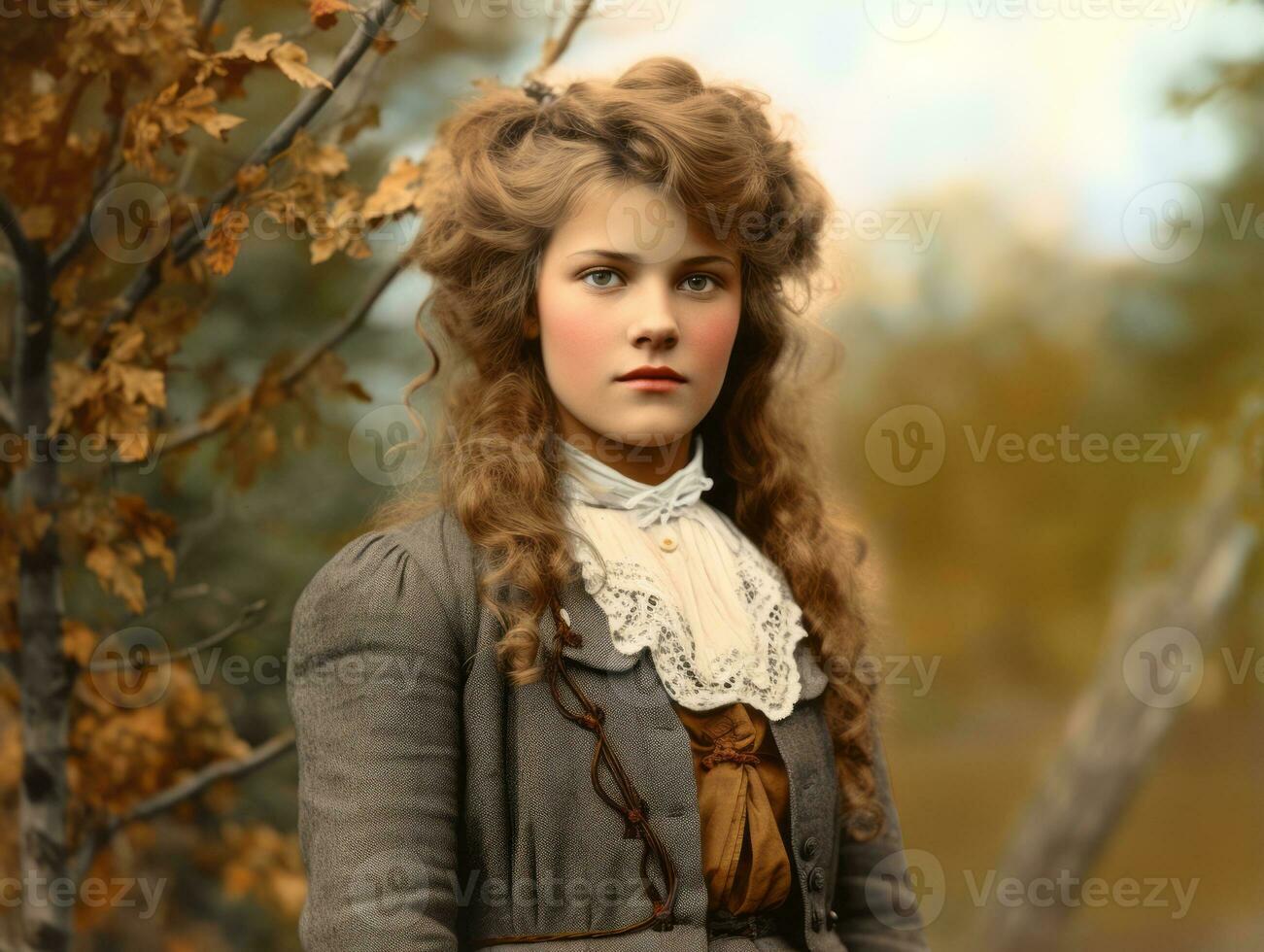 un coloré vieux photographier de une femme de le de bonne heure années 1900 ai génératif photo