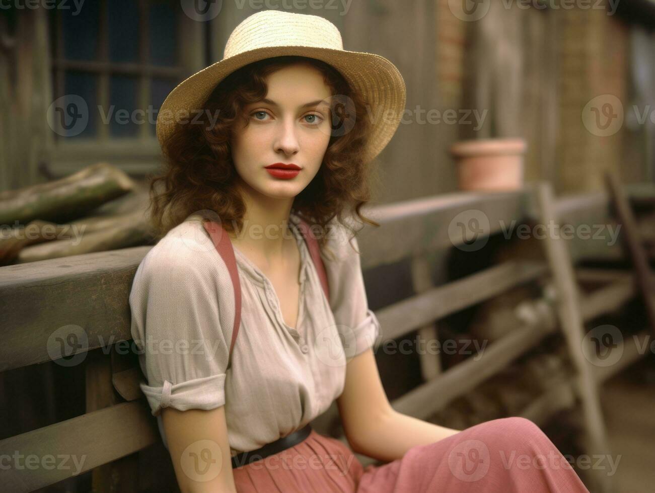 un coloré vieux photographier de une femme de le de bonne heure années 1900 ai génératif photo