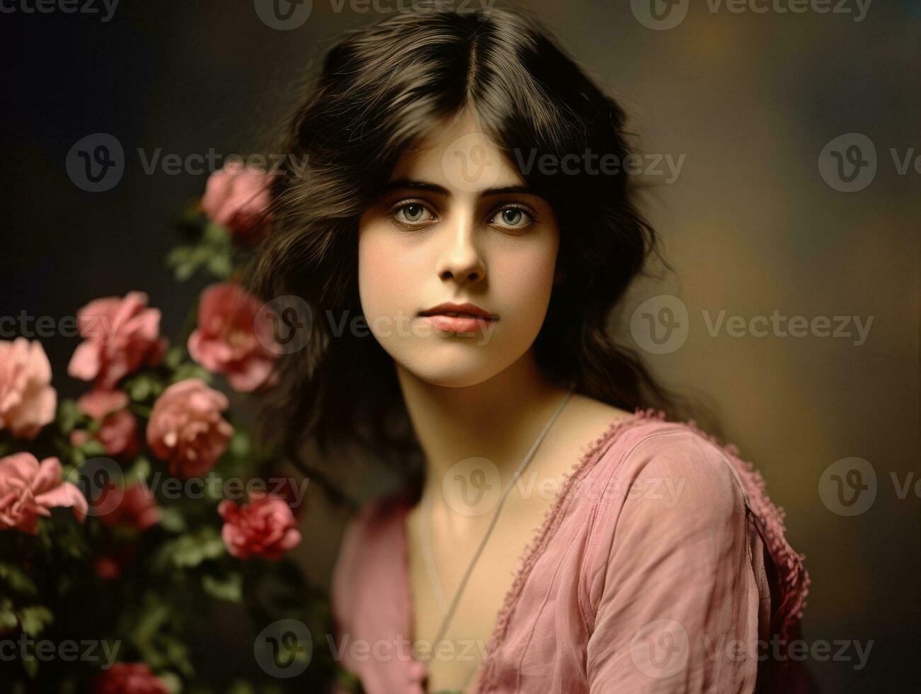 un coloré vieux photographier de une femme de le de bonne heure années 1900 ai génératif photo