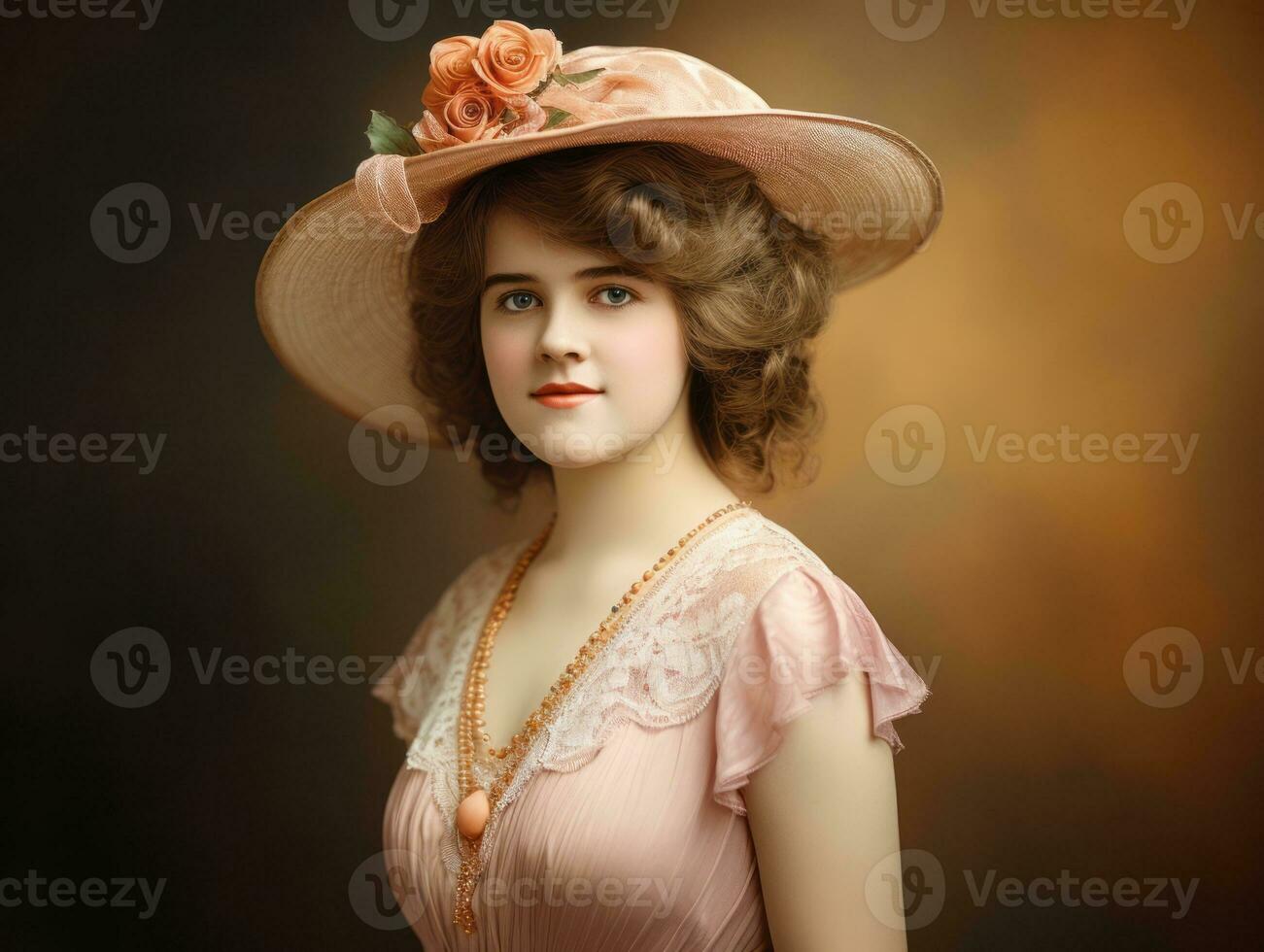 un coloré vieux photographier de une femme de le de bonne heure années 1900 ai génératif photo