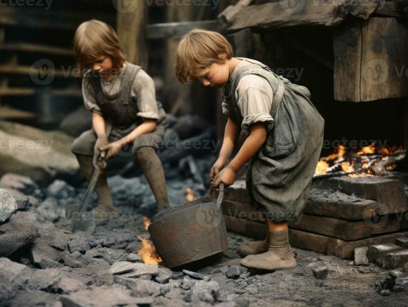 historique coloré photo de une des gamins du quotidien travail dans le années 1900 ai génératif