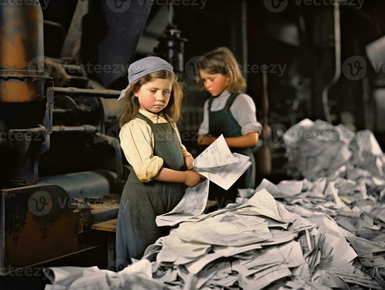 historique coloré photo de une des gamins du quotidien travail dans le années 1900 ai génératif