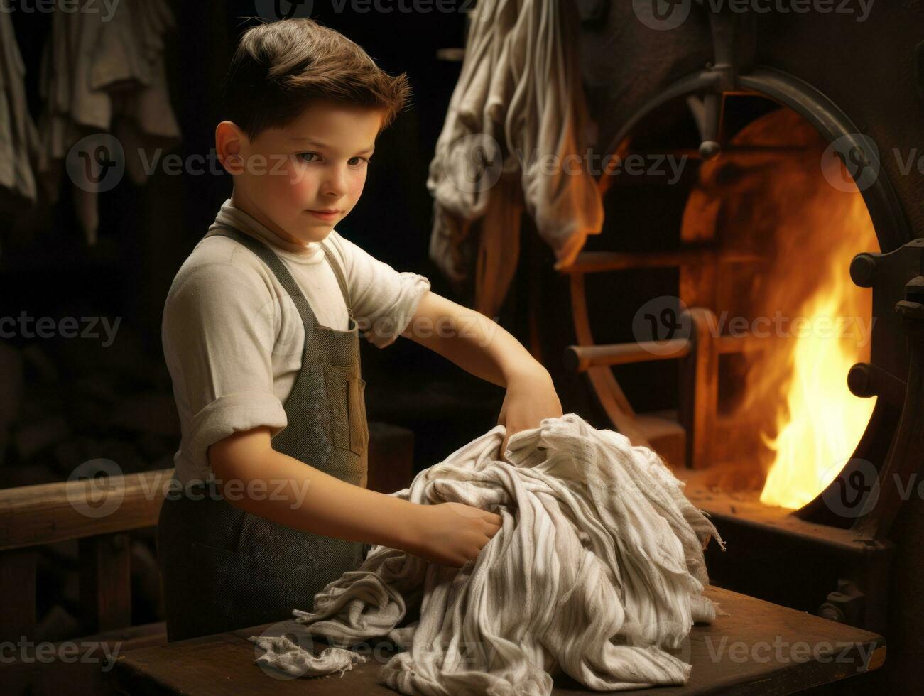 historique coloré photo de une des gamins du quotidien travail dans le années 1900 ai génératif