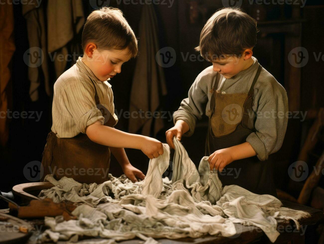 historique coloré photo de une des gamins du quotidien travail dans le années 1900 ai génératif